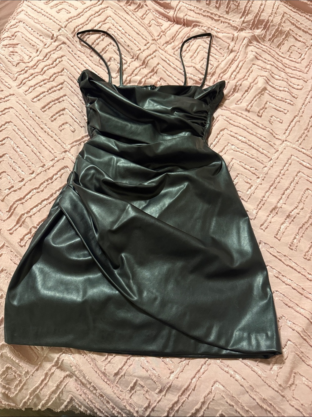 Zara Black Faux Leather Spaghetti Strap Mini Dress